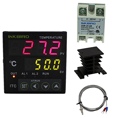 Inkbird Digitale 220V PID Regolatore di Temperatura Controller, Termocoppia con Sonda K Tipo, Dissipatori di Calore Heatsink (ITC-100VH+25A SSR+Termocoppia K Tipo+Heatsink)