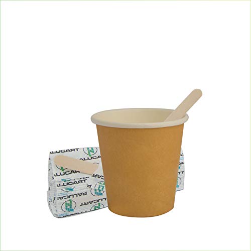 Palucart 500 Bicchieri in Carta per Caffe 90ml Colore Avana (3 oz) biodegradabili cartoncino per Bevande Calde Cappuccino caffè + 500 Palette in Legno di Betulla
