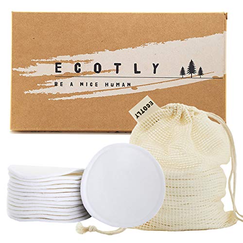 Dischetti struccanti lavabili | 14 dischetti ecologici realizzati in cotone e fibra di bambù, morbidi cuscinetti lavabili e riutilizzabili con sacchetto per il bucato in cotone | Ecotly