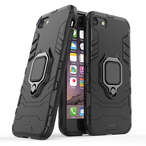 jaligel Cover iPhone 7/8, Custodia con Supporto per Anello(Lavorare con Supporto Magnetico per Auto) Custodia Antiurto per Assorbimento degli Urti Custodia in Silicone Resistente TPU - Nero