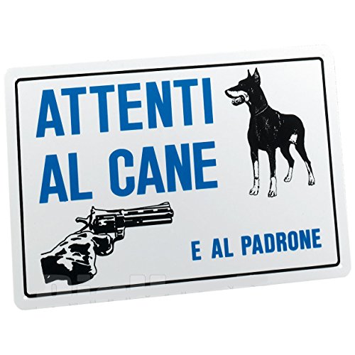 CARTELLO SEGNALETICO TARGA TABELLA PVC ATTENTI AL CANE E AL PADRONE 20x30