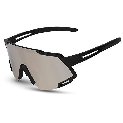 GARDOM Occhiali da Ciclismo Polarizzati, Occhiali da Sole Sportivi, Anti-UV con 4 Lenti Intercambiabili per Corsa Pesca Arrampicata Sci Vacanze (Grigio-Singolo Lenti)