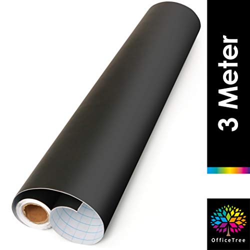 OfficeTree - Rotolo di pellicola per lavagna, 300 cm, autoadesiva, larghezza 43 cm, per scrivere e disegnare con gesso, colore nero, 1 rotolo