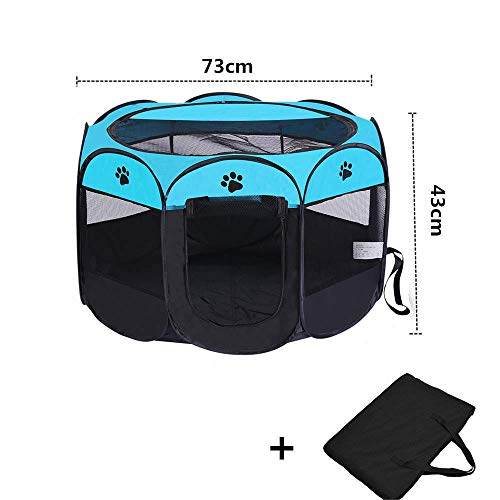 Wiiguda@ Recinzione per Cani Tenda Pop-UP Recinto per Cani Cagnolini Animali Impermeabile Pieghevole da Usare all'Interno e all'Esterno con Sacchetto di Stoccaggio Blu M 73X73X43 cm