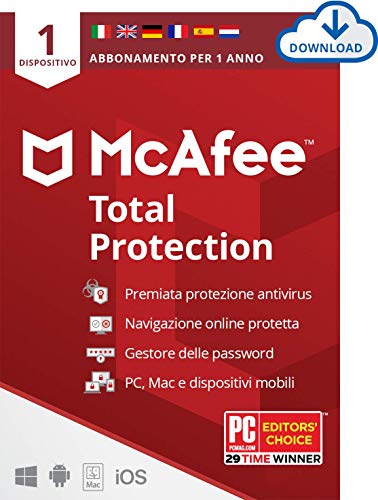 McAfee Total Protection 2021, 1 Dispositivo, 1 Utente, 1 Anno, PC/Mac, Codice d'Attivazione via Email