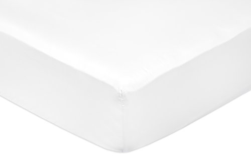 AmazonBasics - Lenzuolo con angoli matrimoniale, in rasatello di cotone 400 fili, Bianco 160 x 200 x 30 cm