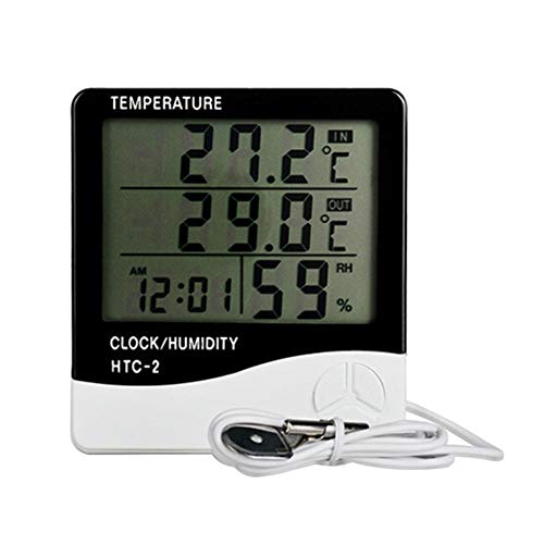 NAttnJf Termometro Digitale igrometro Esterno per la misurazione della Temperatura del termometro Digitale LCD Calendario
