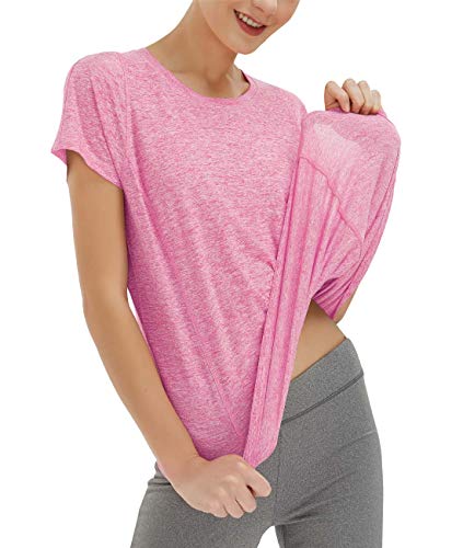 SPECIALMAGIC - Maglietta Sportiva da Donna Maniche Corte per Allenamento Abbigliamento da Yoga Canotta Palestra Rosa Acceso XXL