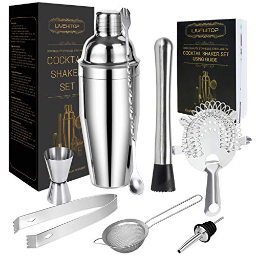 LIVEHITOP Cocktail Making Set, Kit Barista in Acciaio Inox Kit Professionale Cocktail Shaker Set con 750ML Boston Shaker per la Casa, Bar, Festa