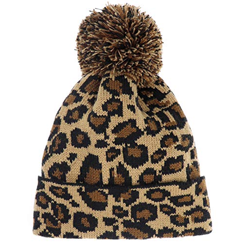 Supstar Donna Leopardo Cappello con Pompon Berretti in Maglia Invernale Caldo Cappelli Natale Compleanno Regalo