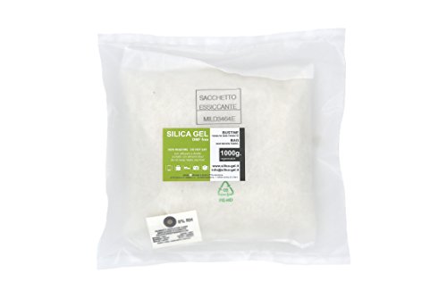 Disidry Silicagel - 1 sacchetto disidratante 1 kg silica gel (desiccant, gel di silice, gelo di silice), assorbi umidità rinnovabile 1000 grammi