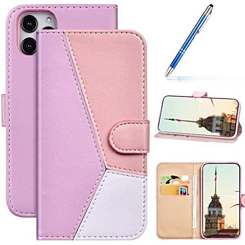 Robinsoni Custodia Compatibile con iPhone 11 Pro Cover Libretto Magnetica Cover Portafoglio Pelle PU Antiurto Cover Taccuino Cover Libro Folio Flip Geometria Silicone Custodia Rosa Bianco Viola