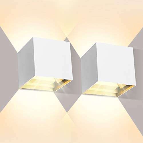 2 Pezzi 12W Lampada da Parete LED Bianco Caldo 3000K Moderno Applique da Parete interno/esterno Lampada da Muro IP65 Impermeabile Applique Cubo in alluminio Bianco