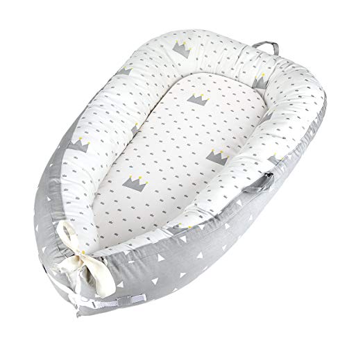 Luchild Baby Nest Riduttore Per Letto Culla Sacco Nanna per Neonati, Multifunzionale lettino da viaggio (crown gray)