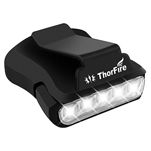 ThorFire Clip 5 LED Torcia da Testa Girevole a Sfera Cap Visiera Luce a Mani Libere per Caccia, Campeggio, Pesca, Nero
