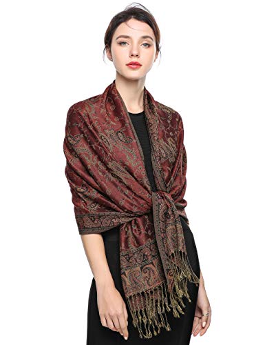 EASE LEAP Sciarpa Pashmina per donna scialle avvolgente caldo sensazione di seta Hijab Paisley in colori ricchi con frange 200 * 70cm/(16-Rosso ruggine)