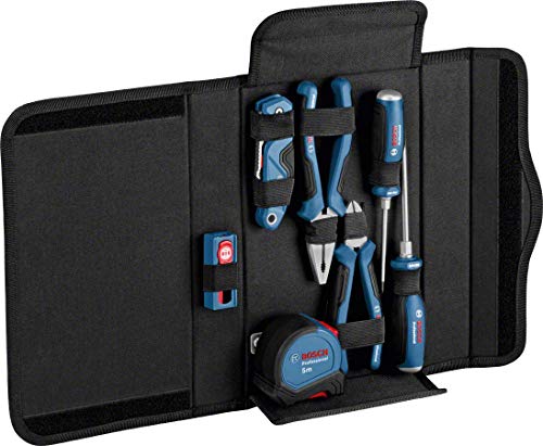 Bosch Professional 1600A016BV Set di Attrezzi Professionali da 16 Pezzi, Inclusi Pinze, Cacciaviti, Coltello a Serramanico Universale, Metro a Nastro e Ricambi