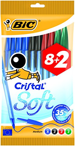 BIC Cristal Original Soft – Borsa di 10 penne, Multicolore
