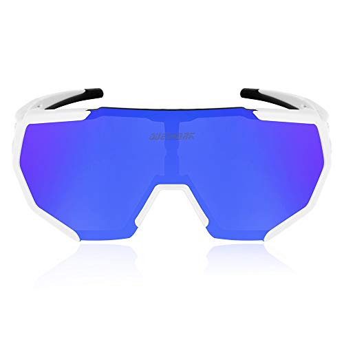 Queshark Occhiali da Ciclismo Polarizzati con 3 Lenti Intercambiabili per Uomo Donna UV 400