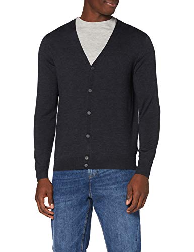 Marchio Amazon - MERAKI Cardigan Lana Merino Uomo Scollo a V, Grigio (Charcoal Marl), 3XL, Label: 3XL