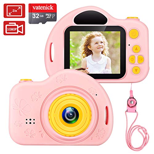 Fotocamera per Bambini Giocattolo Videocamera Digitale per Bambini Giocattoli Regalo Per Bambini Schermo HD da 2 pollici 1080P 32 GB TF Card da 3 a 12 anni Ragazzi e Ragazze … (rosa)