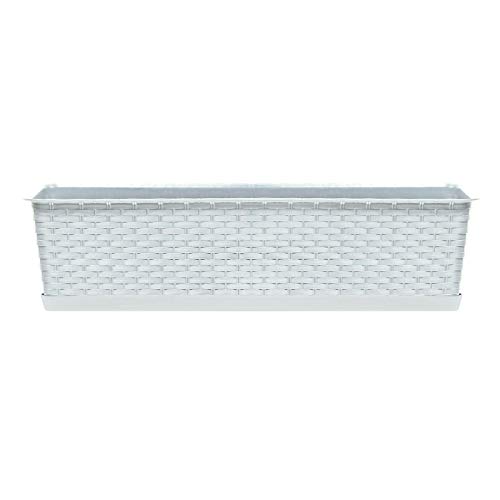 POKM Toolsmarket GmbH PP_ISR - Fioriera da balcone con sottovaso in rattan, 70 cm, colore: Bianco