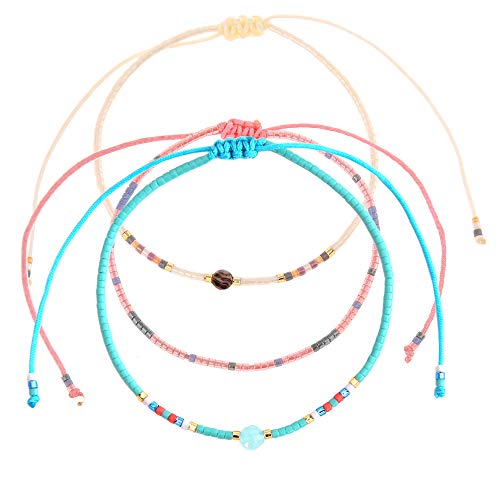 Set cavigliera da donna Made by Nami – Perle Boho Ethno colorata Cavigliera Festival Set di 3 pezzi e Acciaio inossidabile, colore: Set di sfere., cod. FB-01