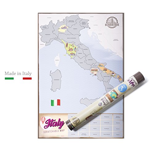 Scratchable Map Benbridge | L'unica Mappa Made in Italy | Mappa dell'Italia da grattare | Viaggia e Gratta Via la Regione che hai Visitato Personalizzando la Tua Mappa