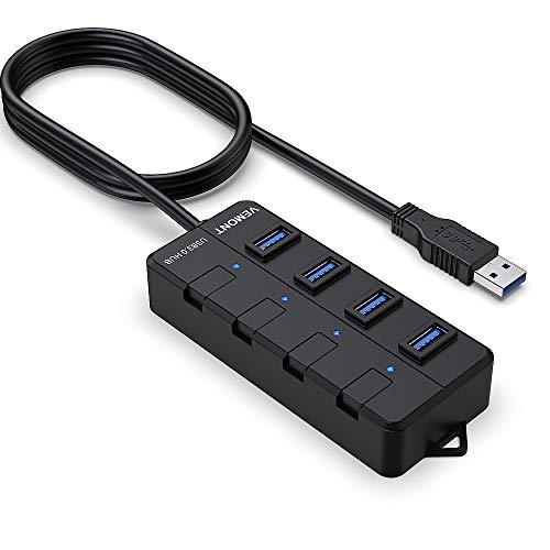 VEMONT Hub USB 3.0, 4 porte USB splitter multiporta con singoli interruttori di alimentazione a LED Cavo lungo 1,2 m per Apple MacBook Air/Pro/Mac Mini/ iMac/ Mac Pro / Laptop e Ultrabook Windows