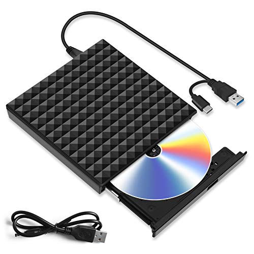 Unità CD DVD Esterna, USB 3.0 Tipo C Masterizzatore DVD CD Esterno DVD Rom unità Esterne Lettore, Slim Alta velocità Disc Registratore per PC Portatile Compatibile con Windows 10/8/7/Linux/Mac OS