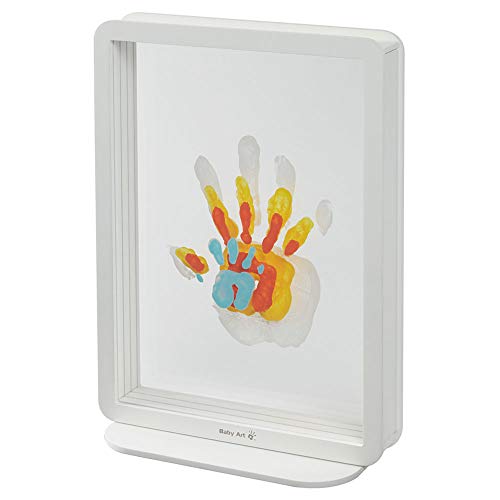 Baby Art Family Touch Kit impronta per realizzare l'impronta delle mani di Mamma, Papa' e Neonato, Cornice da tavolo per impronte mani, Bianco