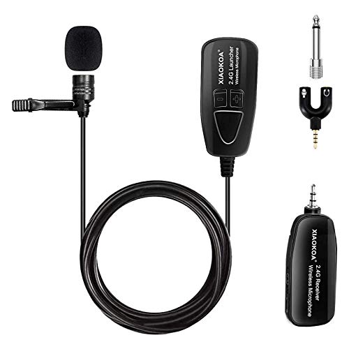 XIAOKOA Wireless Microphone,Microfono Lavalier Wireless,2.4G Microfono Senza fili,50 m Di Trasmissione Wireless,per Guida Turistica/Insegnamento/Promozione/Discorso