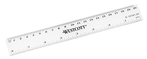 Westcott E-10181 00 Righello in plastica, 20 cm / 8 pollici, scala cm e pollici, trasparente