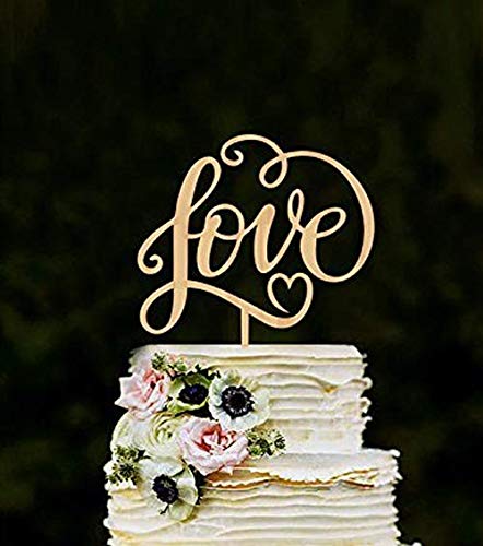 Losuya Decorazione per torta nuziale con scritta “Love”, in legno, top per torta nuziale o di fidanzamento