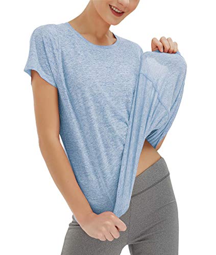 SPECIALMAGIC - Maglietta Sportiva da Donna Maniche Corte per Allenamento Abbigliamento da Yoga Canotta Palestra Blu M