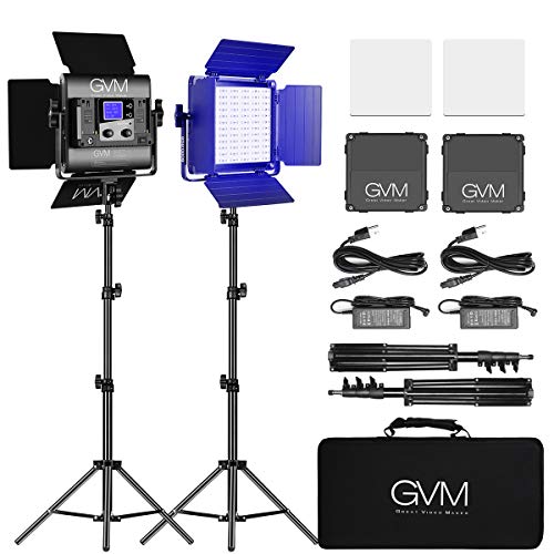 Luce video a LED GVM con treppiede, controllo APP Illuminazione video RGB a colori CRI97 Dimmerabile 3200K-5600K Illuminazione fotografica a LED Per videocamera da studio Youtube