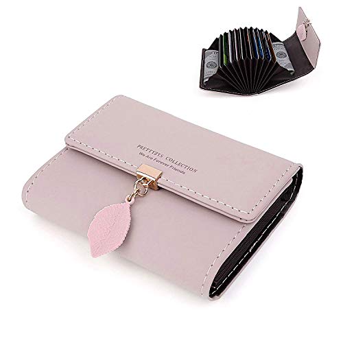 Porta Carte di Credito Donna Portafogli da Donna in Pelle PU Squisito Pendente con RFID Porta Biglietti da Visita Portafoglio Portamonete, Rosa