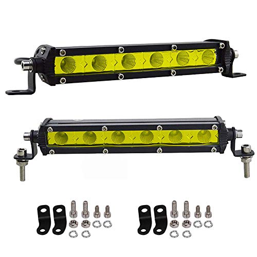 AUXTINGS 2 pezzi 18cm 30W giallo ambra barra luminosa a LED a fila singola, mini fascio di luce a LED ultra sottile per fari di guida fuoristrada fari antinebbia barca da lavoro a LED