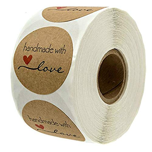 AimdonR 500 Pezzi Autoadesivo Handmade with Love Round Baking Sticker Kraft autoadesiva Decor Multi