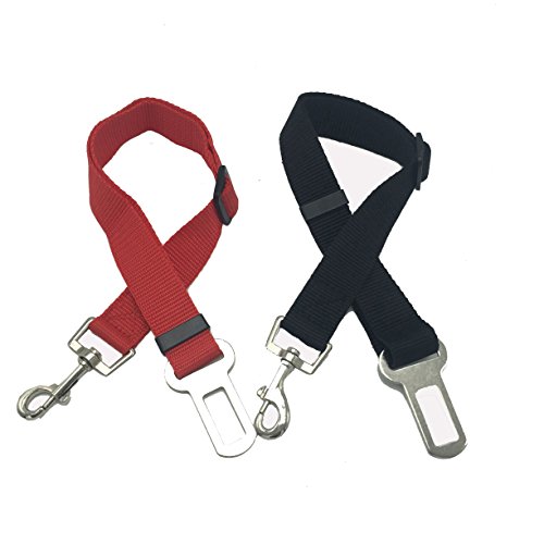 KEKU Cane Cintura di Sicurezza (2pcs / Pack), Regolabile Cane del Gatto dell'animale Domestico di Sicurezza Conduce Sedile Auto Cablaggio della Cinghia Seatbelt- Nero,Rosso