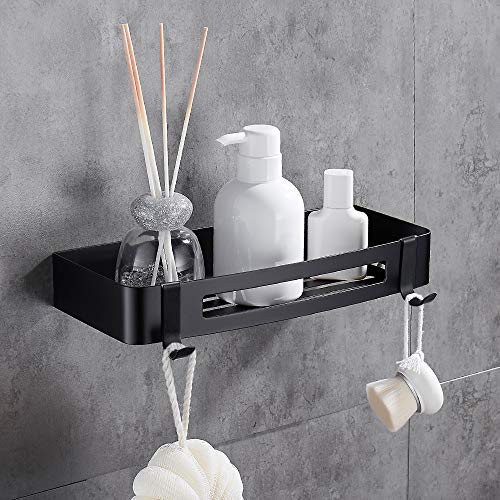 Hoomtaook Mensola da Bagno Doccia Organizzatore Senza Chiodi, Nastro Biadesivo Acciaio Inox Finiture Anti Ruggine per Accessori Bagno Cucina Nero