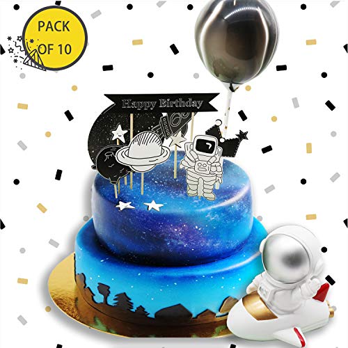 KiraKira Decorazioni Torta Compleanno, Cake Topper Compleanno, Decorazioni Torte, Pacchetto di Decorazioni per Compleanno di Astronauta per Bambini (Set di 10)