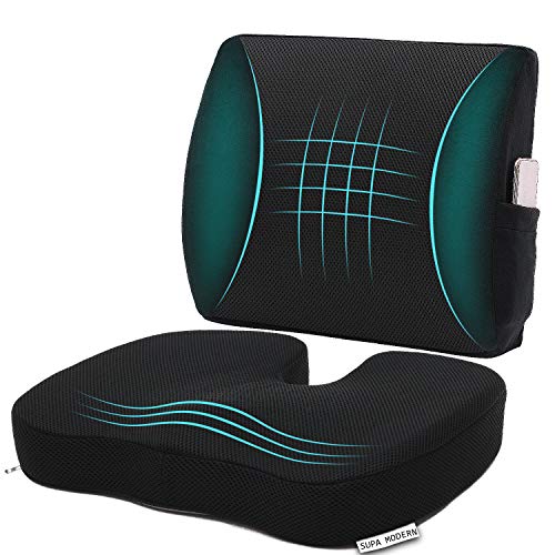 Cuscino per sedile auto in memory foam e cuscino di supporto lombare in rete 3D, cuscino ortopedico per sedia da ufficio, supporto lombare per alleviare dolori lombari, coccige e sciatica, nero