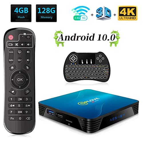 QPLOVE Q8 Android 10.0 TV Box 4GB 128GB RK3318 Quad Core 64bit Dual WiFi 2.4G/5G BT4.0 USB 3.0 3D 4K Smart TV Box Con Mini Tastiera Retroilluminata