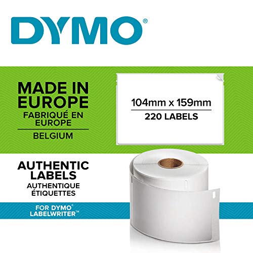 DYMO LW Etichette Extra Large Originali per Etichettatrice LabelWriter 4XL, Rotolo da 220, Nero su Bianco, 104 mm x 159 mm