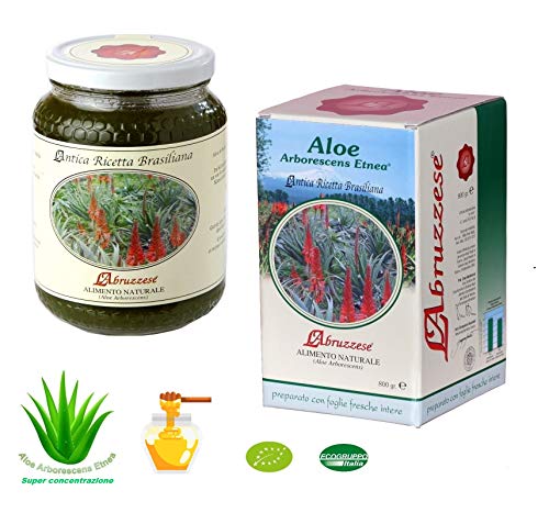 L'Abruzzese Succo Bio di Aloe Arborescens, Ricetta Padre Zago, 800Gr, Concentrata e Potenziata, Integratore Alimentare Multivitaminico Naturale, Filiera Corta Italiana