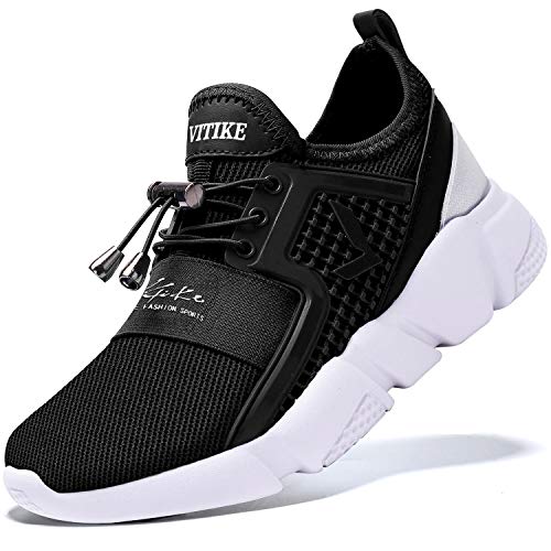 Scarpe Sportive Bambini e Ragazzi Scarpe da Corsa Ginnastica Respirabile Mesh Running Sneakers Fitness Casual(F-Nero,35 EU)