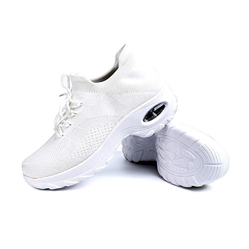 Scarpe Ginnastica Donna Sneakers Running Camminata Corsa Basse Tennis Air Traspiranti Sportive Gym Fitness Casual Comode Bianco Taglia 38