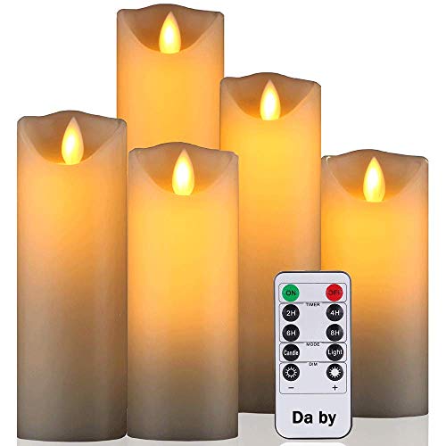 Candele LED di Daby, set di 5 Fiamma LED lampeggiante (14 cm, 15 cm, 16 cm, 18 cm, 20 cm), 300 ore di candele senza fiamma con telecomando a 10 tasti.