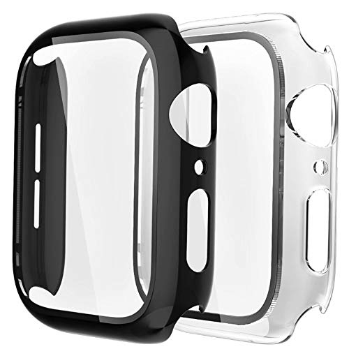 Fengyiyuda Cover[2-Pezzi]Compatibile con Apple Watch Custodia 38/40/42/44mm con Anti-Bubble TPU Pellicola Protettiva,360 Rugged Case per IWatch Series se/6/5/4/3/2/1-Black/Clear